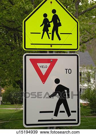 road sign, School Crossing sign, Yield to Pedestrian in Crosswalk sign, pedestrian crossing sign, regulatory signs View Large Photo Image Stock Photo - road sign, School Crossing sign, Yield to Pedestrian in Crosswalk sign, pedestrian crossing sign, regulatory signs. Fotosearch