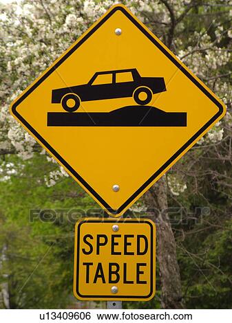 Stock Photograph -  road sign, Speed Table sign, speed bump, warning sign. Fotosearch