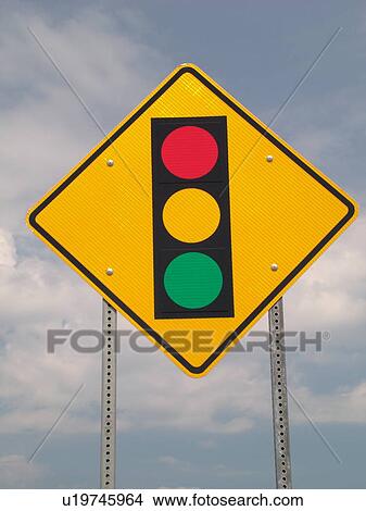 Picture -  road sign, Traffic Signals Ahead sign, approaching intersection, warning sign. Fotosearch
