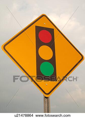 Picture -  road sign, Traffic Signals Ahead sign, approaching intersection, warning sign, construction. Fotosearch
