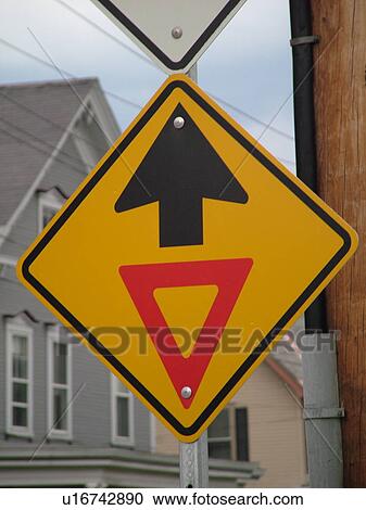 Stock Image -  road sign, Yield Ahead sign, approaching intersection, . Fotosearch