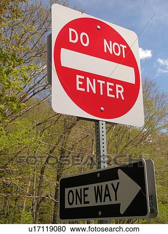 road signs, Do Not Enter, One Way, regulatory signs View Large Photo Image Stock Image - road signs, Do Not Enter, One Way, regulatory signs. Fotosearch