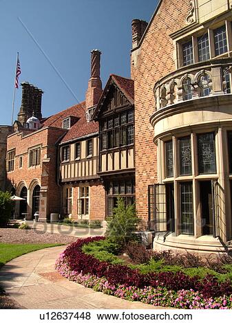 Stock Photo -  Rochester, Detroit, MI, Michigan, Oakland University's Meadow Brook Hall, 1920's Tudor Revival-style Mansion. Fotosearch
