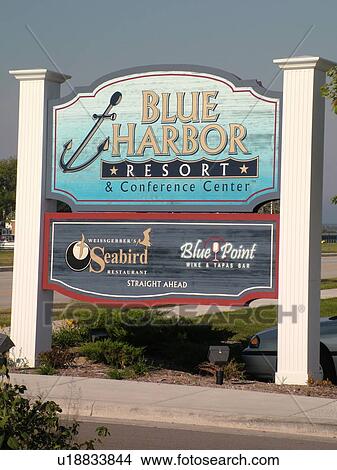 Picture -  Sheboygan, WI, Wisconsin, Blue Harbor Resort & Conference Center, entrance sign. Fotosearch