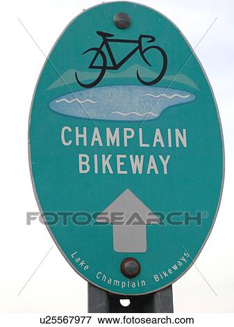 sign, Champlain Bikeway, bike path, View Large Photo Image Stock Photo - sign, Champlain Bikeway, bike path, . Fotosearch