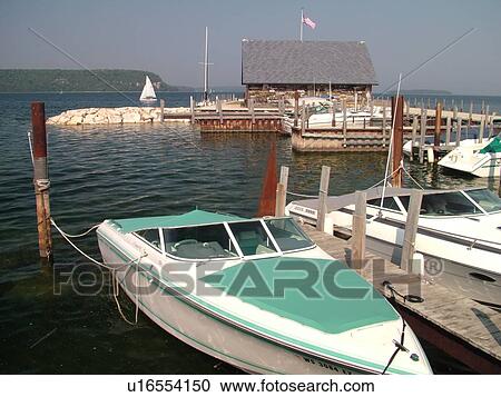 Stock Image -  Sister Bay, WI, Wisconsin, Door Peninsula, Green Bay, marina. Fotosearch