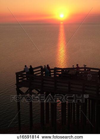 Picture -  Sleeping Bear Sand Dunes National Lakeshore, MI, Michigan, Lake Michigan, overlook, Pierce Stocking Scenic Drive, dunes, sunset. Fotosearch