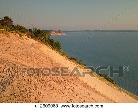 Sleeping Bear Sand Dunes National Lakeshore, MI, Michigan, Lake Michigan, from overlook, Pierce Stocking Scenic Drive, dunes View Large Photo Image Stock Photo - Sleeping Bear Sand Dunes National Lakeshore, MI, Michigan, Lake Michigan, from overlook, Pierce Stocking Scenic Drive, dunes. Fotosearch