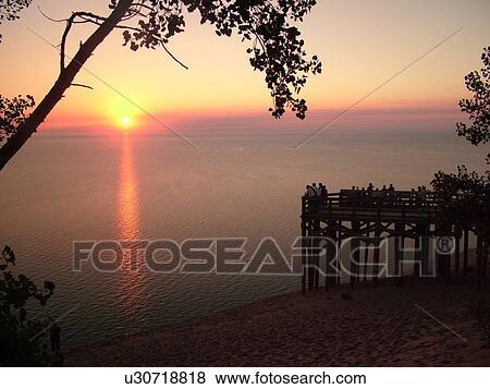 Sleeping Bear Sand Dunes National Lakeshore, MI, Michigan, Lake Michigan, overlook, Pierce Stocking Scenic Drive, dunes, sunset View Large Photo Image Stock Photo - Sleeping Bear Sand Dunes National Lakeshore, MI, Michigan, Lake Michigan, overlook, Pierce Stocking Scenic Drive, dunes, sunset. Fotosearch