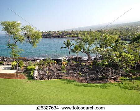 Picture -  South Kona, Big Island, Island of Hawaii, HI, Hawaii, Kona Coast, Leeward, West Coast, Keauhou, View of the rocky coastline from the Sheraton Keauhou Bay Resort & Spa. Fotosearch