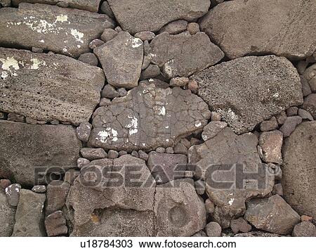 Stock Image -  South Kona, Big Island, Island of Hawaii, HI, Hawaii, Kona Coast, Leeward, West Coast, Captain Cook, Honaunau, Pu'uhonua O Honaunau National Historical Park, Place of Refuge, The Great Wall, 10 feet high, 17 feet thick, . Fotosearch