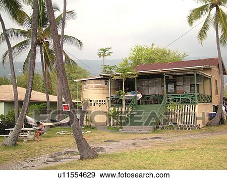 Stock Photo -  South Kona, Big Island, Island of Hawaii, HI, Hawaii, Kona Coast, Leeward, West Coast, Captain Cook, Napoopoo, house. Fotosearch