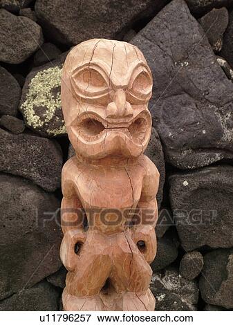 South Kona, Big Island, Island of Hawaii, HI, Hawaii, Kona Coast, Leeward, West Coast, Captain Cook, Honaunau, Pu'uhonua O Honaunau National Historical Park, Place of Refuge, Kii, carved wooden images of Gods, guardians, View Large Photo Image Stock Photo - South Kona, Big Island, Island of Hawaii, HI, Hawaii, Kona Coast, Leeward, West Coast, Captain Cook, Honaunau, Pu'uhonua O Honaunau National Historical Park, Place of Refuge, Kii, carved wooden images of Gods, guardians, . Fotosearch