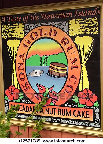 Stock Photo -  South Kona, Big Island, Island of Hawaii, HI, Hawaii, Kona Coast, Leeward, West Coast, Captain Cook, Royal Kona Museum & Coffee Mill, Kona Gold Rum Company, sign. Fotosearch