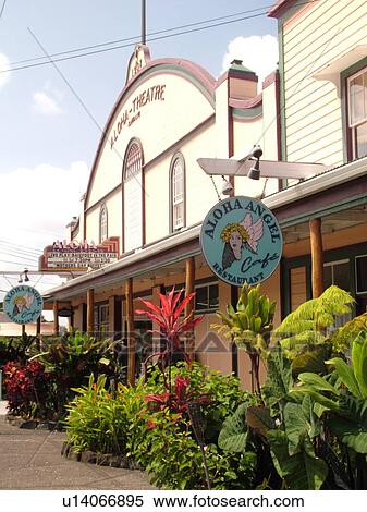 Stock Photography -  South Kona, Big Island, Island of Hawaii, HI, Hawaii, Kona Coast, Leeward, West Coast, Kainaliu, Aloha Theatre, Home of Aloha Community Players, Aloha Angel CafT. Fotosearch