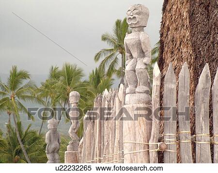 South Kona, Big Island, Island of Hawaii, HI, Hawaii, Kona Coast, Leeward, West Coast, Captain Cook, Honaunau, Pu'uhonua O Honaunau National Historical Park, Place of Refuge, Kii, carved wooden images of Gods, guardians, Temple View Large Photo Image Stock Photography - South Kona, Big Island, Island of Hawaii, HI, Hawaii, Kona Coast, Leeward, West Coast, Captain Cook, Honaunau, Pu'uhonua O Honaunau National Historical Park, Place of Refuge, Kii, carved wooden images of Gods, guardians, Temple. Fotosearch