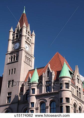Stock Image -  St. Paul, MN, Minnesota, Twin Cities, Downtown, 1902 Landmark Center, restored Old Federal Courts Building. Fotosearch