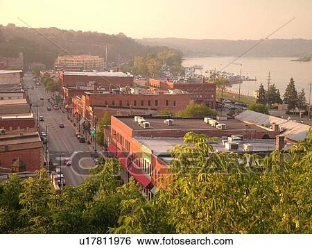 Stock Photograph -  Stillwater, MN, Minnesota, Historic Downtown, aerial view. Fotosearch