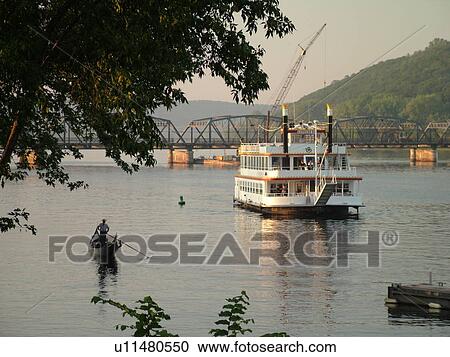 Stock Image -  Stillwater, MN, Minnesota, WI, Wisconsin, St. Croix River, Paddle Wheeler, Anastasia, riverboat, gondola. Fotosearch