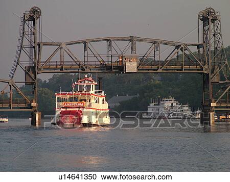 Stock Image -  Stillwater, MN, Minnesota, WI, Wisconsin, St. Croix River, Paddle Wheeler, Anastasia, riverboat, drawbridge. Fotosearch