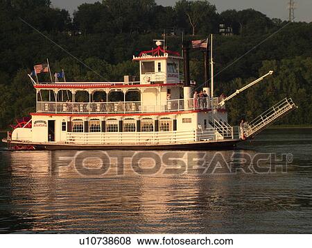 Stock Photo -  Stillwater, MN, Minnesota, WI, Wisconsin, St. Croix River, Paddle Wheeler, Anastasia, riverboat. Fotosearch