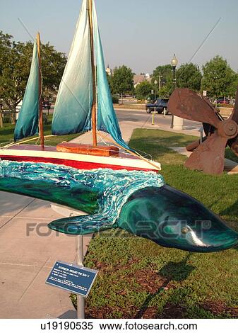 Stock Photography -  Sturgeon Bay, WI, Wisconsin, Door County Maritime Museum, Lake Michigan, Sturgeon Around the Bay V sculpture. Fotosearch