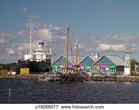 Stock Photo -  Superior, WI, Wisconsin, Lake Superior, Superior Bay, Barker's Island, SS Meteor Maritime Museum, Boathouse Restaurant. Fotosearch