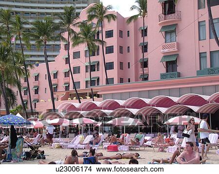 Waikiki, Honolulu, Oahu, HI, Hawaii, Royal Hawaiian Hotel, beachfront View Large Photo Image Picture - Waikiki, Honolulu, Oahu, HI, Hawaii, Royal Hawaiian Hotel, beachfront. Fotosearch