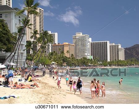 Waikiki, Honolulu, Oahu, HI, Hawaii, Central Waikiki Beach View Large Photo Image Stock Image - Waikiki, Honolulu, Oahu, HI, Hawaii, Central Waikiki Beach. Fotosearch