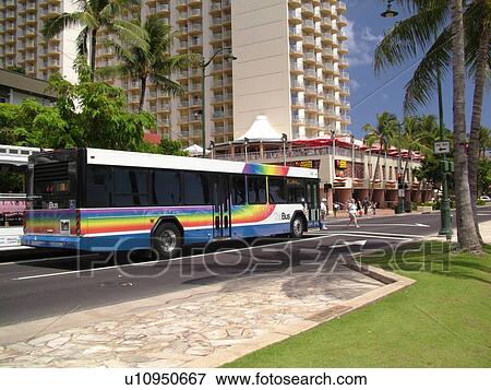 Stock Photo -  Waikiki, Honolulu, Oahu, HI, Hawaii, Kalakaua Avenue, The Bus. Fotosearch