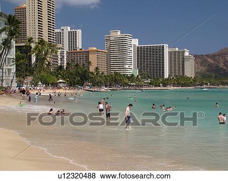 Stock Photo -  Waikiki, Honolulu, Oahu, HI, Hawaii, Central Waikiki Beach. Fotosearch