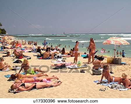 Waikiki, Honolulu, Oahu, HI, Hawaii, Queen's Surf Beach View Large Photo Image Stock Photograph - Waikiki, Honolulu, Oahu, HI, Hawaii, Queen's Surf Beach. Fotosearch