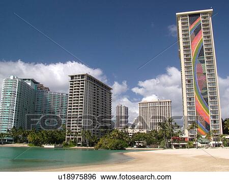 Stock Photograph -  Waikiki, Honolulu, Oahu, HI, Hawaii, Hilton Hawaiian Village, Lagoon. Fotosearch