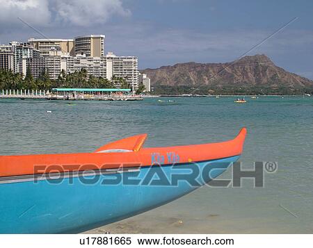 Waikiki, Honolulu, Oahu, HI, Hawaii, Duke Kahanamoku Beach Park, Diamond Head, outrigger sea canoe View Large Photo Image Stock Photography - Waikiki, Honolulu, Oahu, HI, Hawaii, Duke Kahanamoku Beach Park, Diamond Head, outrigger sea canoe. Fotosearch
