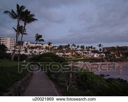 Wailea, Maui, HI, Hawaii, Wailea Point, The Fairmont Kea Lani Maui Resort, evening View Large Photo Image Stock Photo - Wailea, Maui, HI, Hawaii, Wailea Point, The Fairmont Kea Lani Maui Resort, evening. Fotosearch