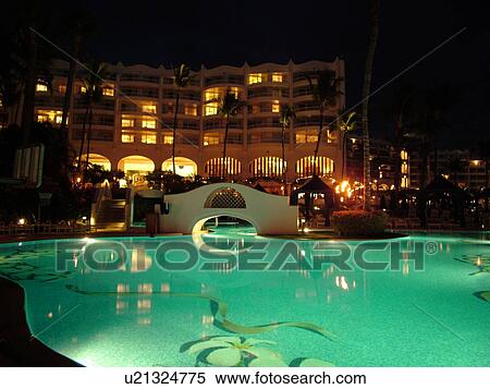 Stock Photography -  Wailea, Maui, HI, Hawaii, Wailea Point, The Fairmont Kea Lani Maui Resort, evening. Fotosearch