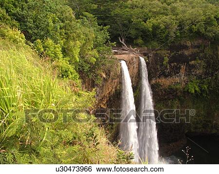 Wailua, Kauai, HI, Hawaii, East Shore, Kapia, Lihue, Wailua Falls, twin waterfalls View Large Photo Image Stock Photograph - Wailua, Kauai, HI, Hawaii, East Shore, Kapia, Lihue, Wailua Falls, twin waterfalls. Fotosearch