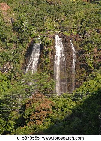 Stock Photography -  Wailua, Kauai, HI, Hawaii, East Shore, Opaekea Falls. Fotosearch