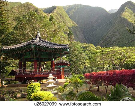 Stock Photo -  Wailuku, Ioa Valley, Maui, HI, Hawaii, Kepaniwai Heritage Gardens, County Park, Chinese Pavilion. Fotosearch