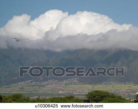 Stock Photography -  Wailuku, Maui, HI, Hawaii, West Maui Mountains, Iao Valley, aerial. Fotosearch