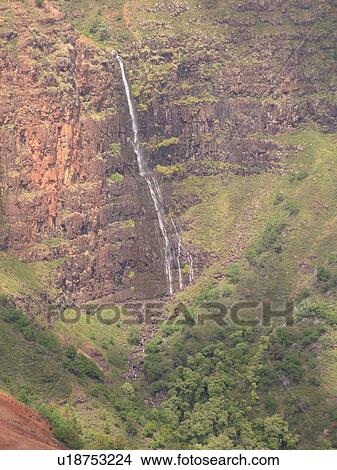 Picture -  Waimea, Kauai, HI, Hawaii, Westside, Waimea Canyon, Waimea Canyon State Park, Grand Canyon of the Pacific, waterfalls. Fotosearch