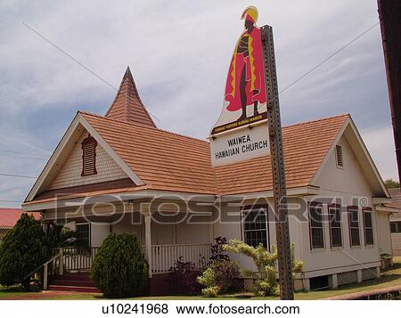 Stock Photo -  Waimea, Kauai, HI, Hawaii, Westside, Waimea Hawaiian Church, wooden frame church. Fotosearch