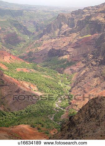 Stock Photo -  Waimea, Kauai, HI, Hawaii, Westside, Puu Hinahina Lookout, Waimea Canyon, Kokee State Park, Grand Canyon of the Pacific. Fotosearch