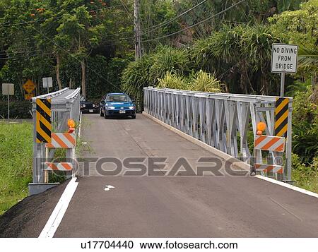 Stock Image -  Wainiha, Princeville, Kauai, HI, Hawaii, North Shore, Wainiha River, Kuhio Highway, one lane bridge. Fotosearch