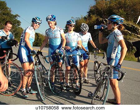 Stock Photo -  Waitsfield, VT, Vermont, Green Mountain Stage Race, Appalachian Gap, women bikers, team. Fotosearch