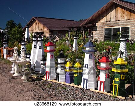 Washburn, WI, Wisconsin, hand-made lighthouses, Ma & Pa's lighthouse shop View Large Photo Image Stock Photo - Washburn, WI, Wisconsin, hand-made lighthouses, Ma & Pa's lighthouse shop. Fotosearch