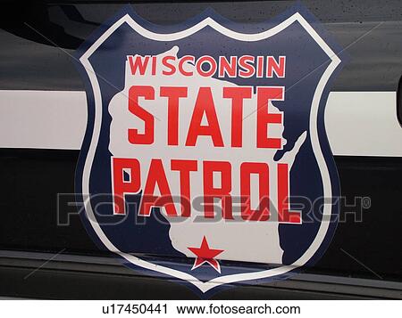 Stock Image -  WI, Wisconsin, State Patrol, car, police, close-up. Fotosearch