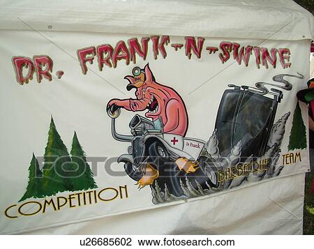 Stock Image -  Windsor, VT, Vermont, Harpoon Championships of New England Barbecue, Harpoon Brewery, Dr. Frank-N-Swine, humorous BBQ banner. Fotosearch
