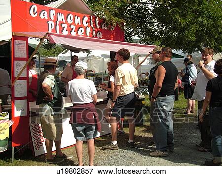 Stock Photo -  Windsor, VT, Vermont, Harpoon Championships of New England Barbecue, Harpoon Brewery, pizza stand. Fotosearch