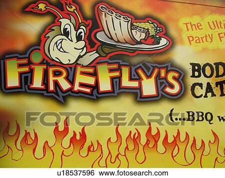 Stock Photograph -  Windsor, VT, Vermont, Harpoon Championships of New England Barbecue, Harpoon Brewery, Firefly's Bodacious Bar-B-Que Catering Road Show, competitors advertisement. Fotosearch